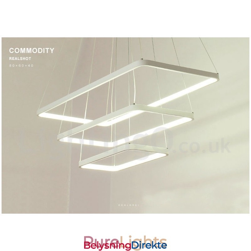 Dimbar Pendellampe Med Fjernkontroll, Moderne Design, Tre Rektangler