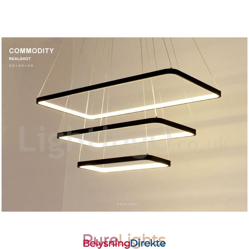 Dimbar Pendellampe Med Fjernkontroll, Moderne Design, Tre Rektangler