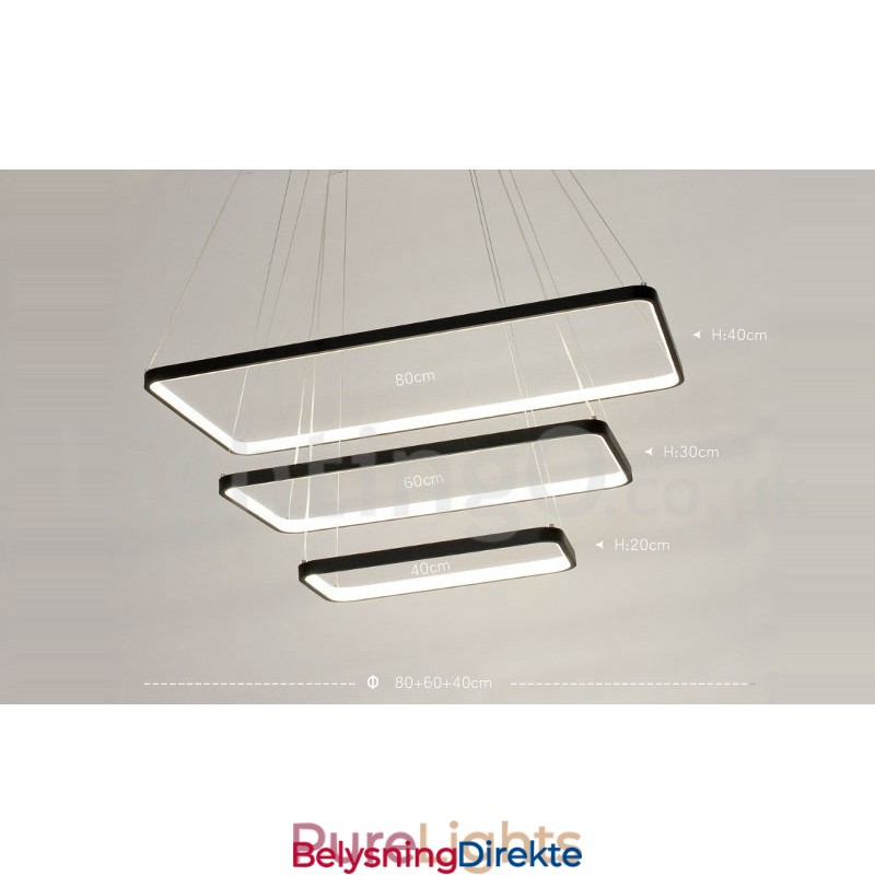 Dimbar Pendellampe Med Fjernkontroll, Moderne Design, Tre Rektangler