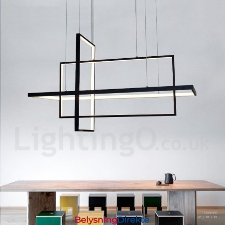 Dimbar Pendellampe Med Fjernkontroll, Moderne Design, Tre Rektangler