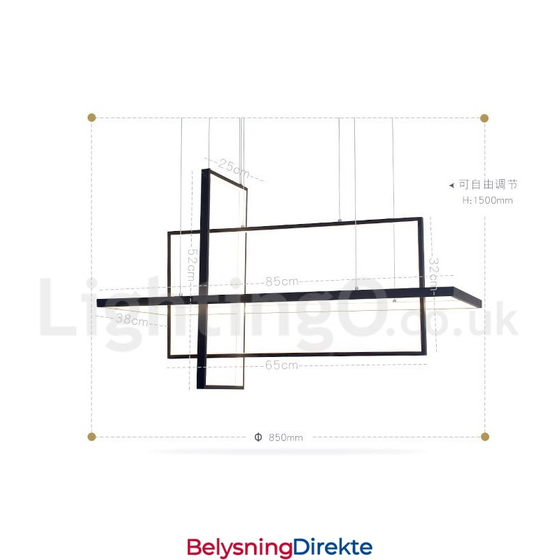 Dimbar Pendellampe Med Fjernkontroll, Moderne Design, Tre Rektangler