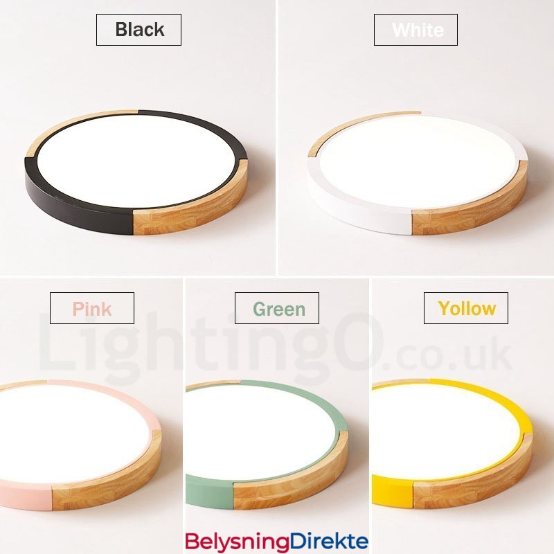 Ultratynn Flerfarget Rund Taklampe I Tre, Heltre Taklampe Med Akrylskjerm I Nordisk Stil