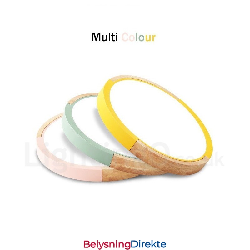 Ultratynn Flerfarget Rund Taklampe I Tre, Heltre Taklampe Med Akrylskjerm I Nordisk Stil