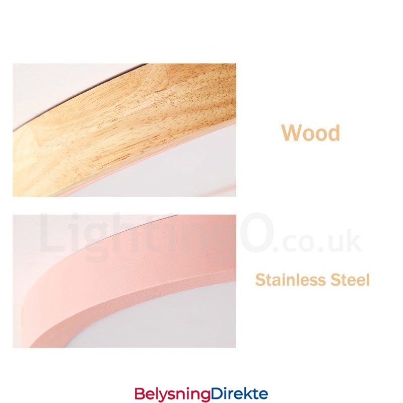 Ultratynn Flerfarget Rund Taklampe I Tre, Heltre Taklampe Med Akrylskjerm I Nordisk Stil