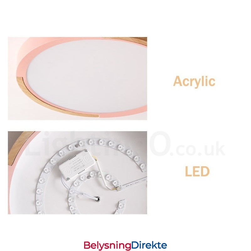 Ultratynn Flerfarget Rund Taklampe I Tre, Heltre Taklampe Med Akrylskjerm I Nordisk Stil