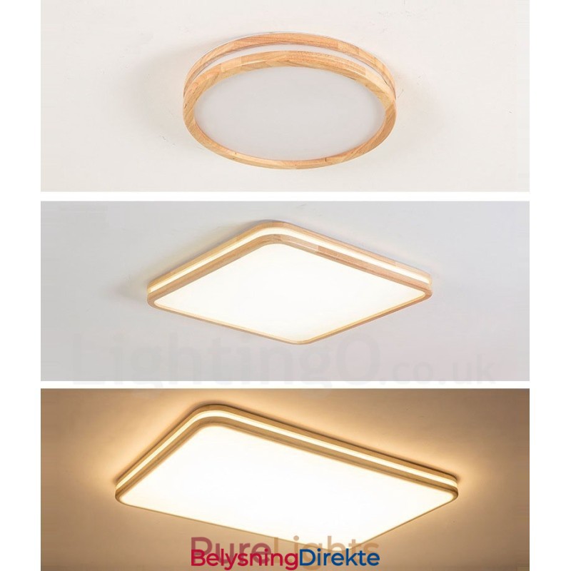Ultratynn Rund Firkantet Rektangulær Taklampe I Tre, Heltre Taklampe Med Akrylskjerm, Nordisk Stil