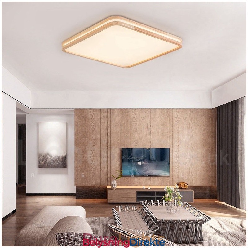 Ultratynn Rund Firkantet Rektangulær Taklampe I Tre, Heltre Taklampe Med Akrylskjerm, Nordisk Stil
