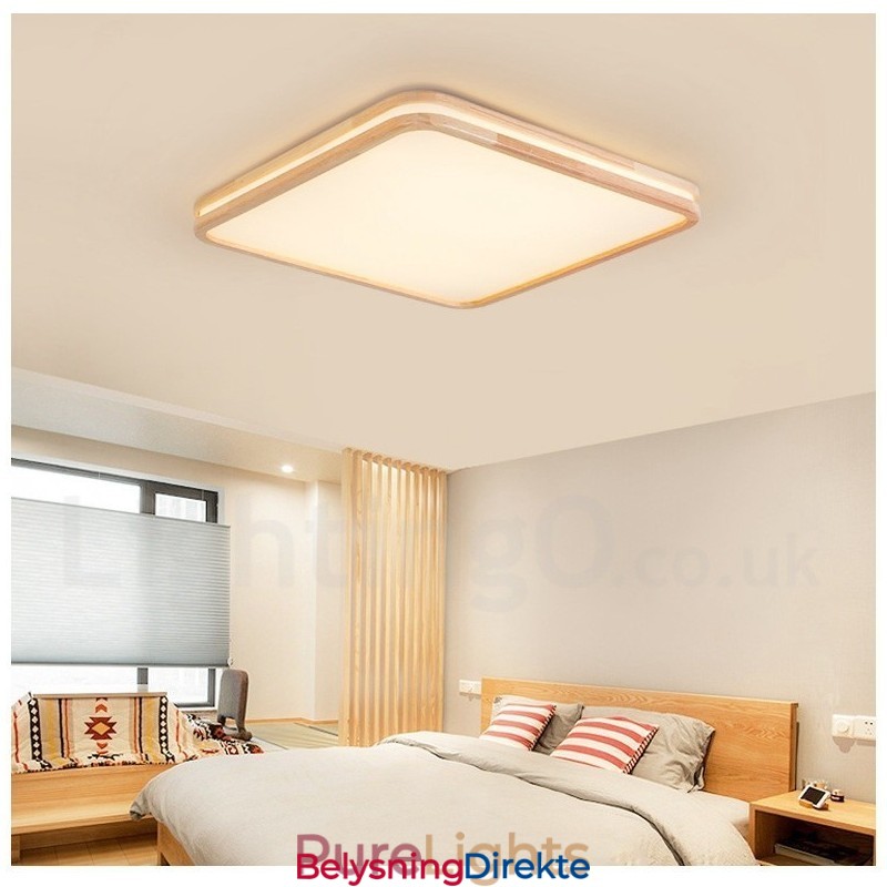 Ultratynn Rund Firkantet Rektangulær Taklampe I Tre, Heltre Taklampe Med Akrylskjerm, Nordisk Stil