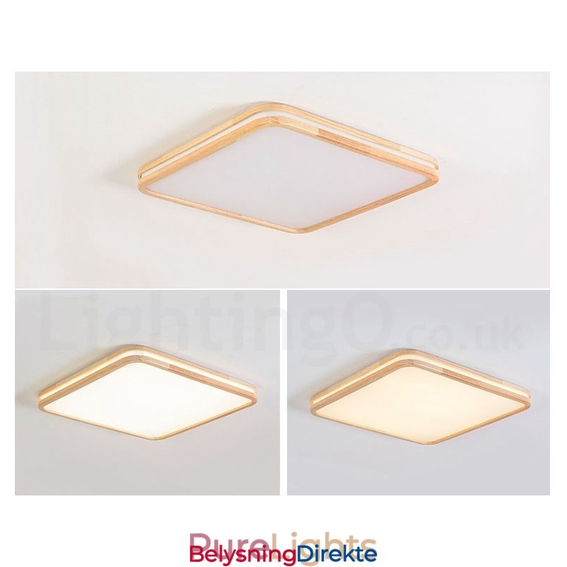 Ultratynn Rund Firkantet Rektangulær Taklampe I Tre, Heltre Taklampe Med Akrylskjerm, Nordisk Stil