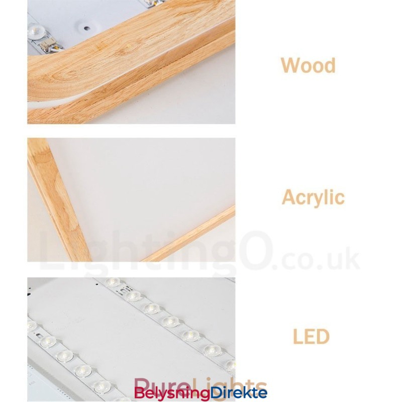 Ultratynn Rund Firkantet Rektangulær Taklampe I Tre, Heltre Taklampe Med Akrylskjerm, Nordisk Stil