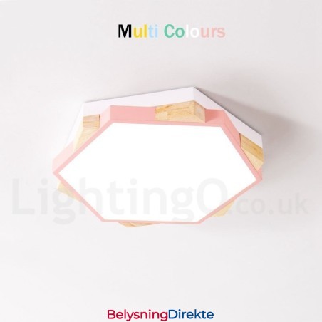 Dimmbar Flerfarget Sekskantet Tretaklampe Med Akrylskjerm Taklampe I Nordisk Stil