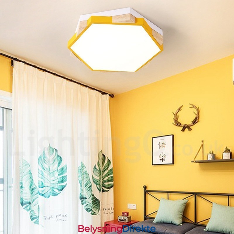 Dimmbar Flerfarget Sekskantet Tretaklampe Med Akrylskjerm Taklampe I Nordisk Stil