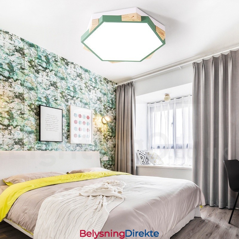 Dimmbar Flerfarget Sekskantet Tretaklampe Med Akrylskjerm Taklampe I Nordisk Stil
