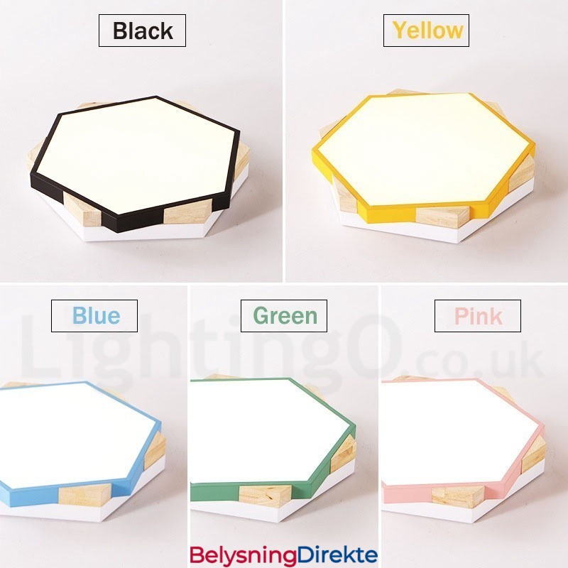 Dimmbar Flerfarget Sekskantet Tretaklampe Med Akrylskjerm Taklampe I Nordisk Stil