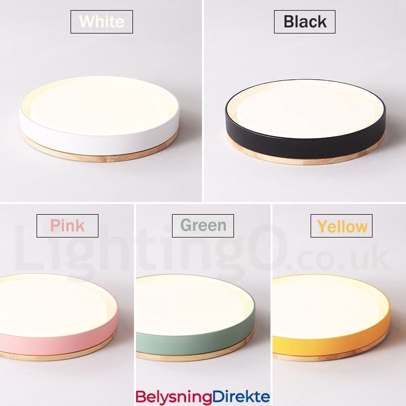 Dimmbar Flerfarget Sirkulær Taklampe I Tre Med Akrylskjerm I Nordisk Stil