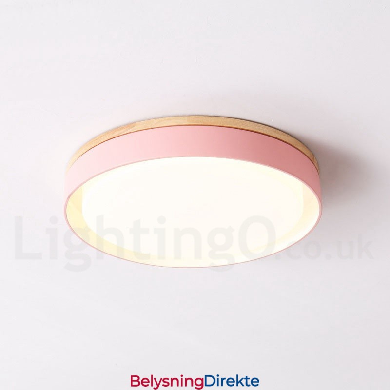 Dimmbar Flerfarget Sirkulær Taklampe I Tre Med Akrylskjerm I Nordisk Stil