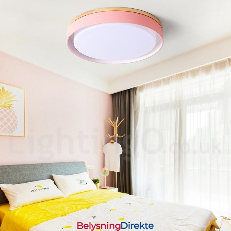 Dimmbar Flerfarget Sirkulær Taklampe I Tre Med Akrylskjerm I Nordisk Stil