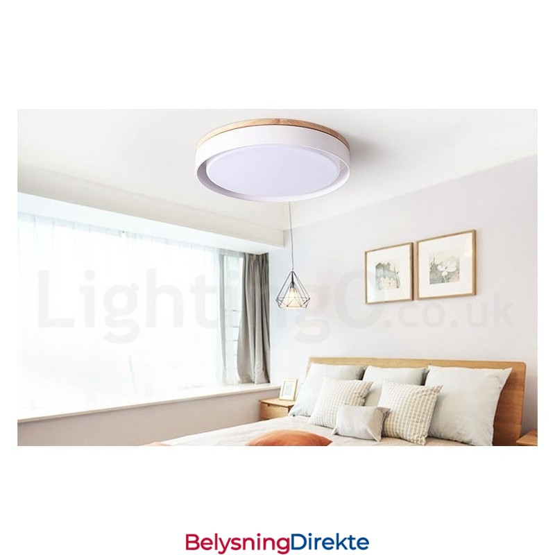 Dimmbar Flerfarget Sirkulær Taklampe I Tre Med Akrylskjerm I Nordisk Stil