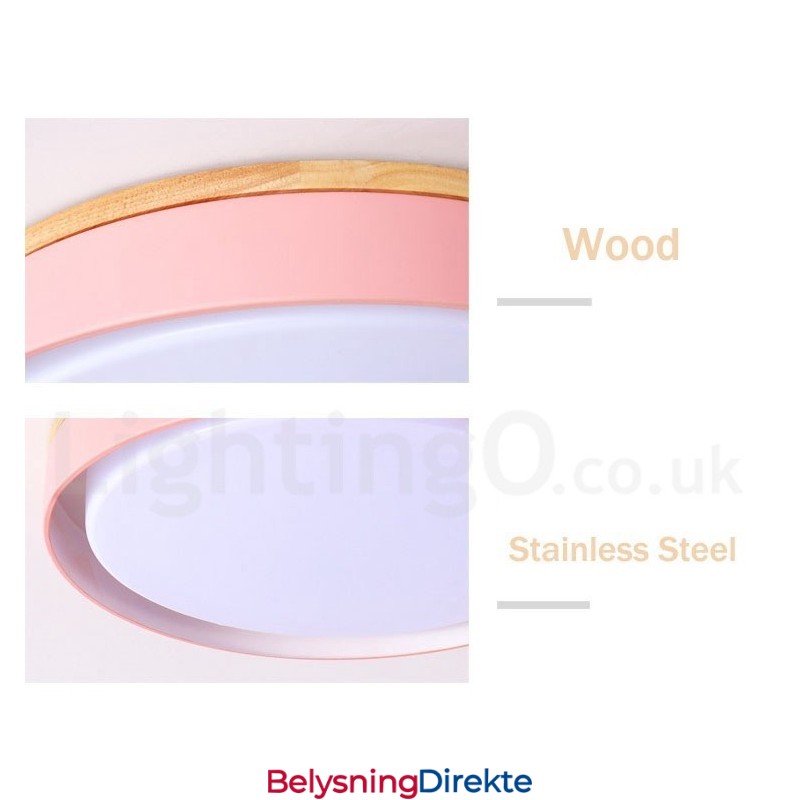 Dimmbar Flerfarget Sirkulær Taklampe I Tre Med Akrylskjerm I Nordisk Stil