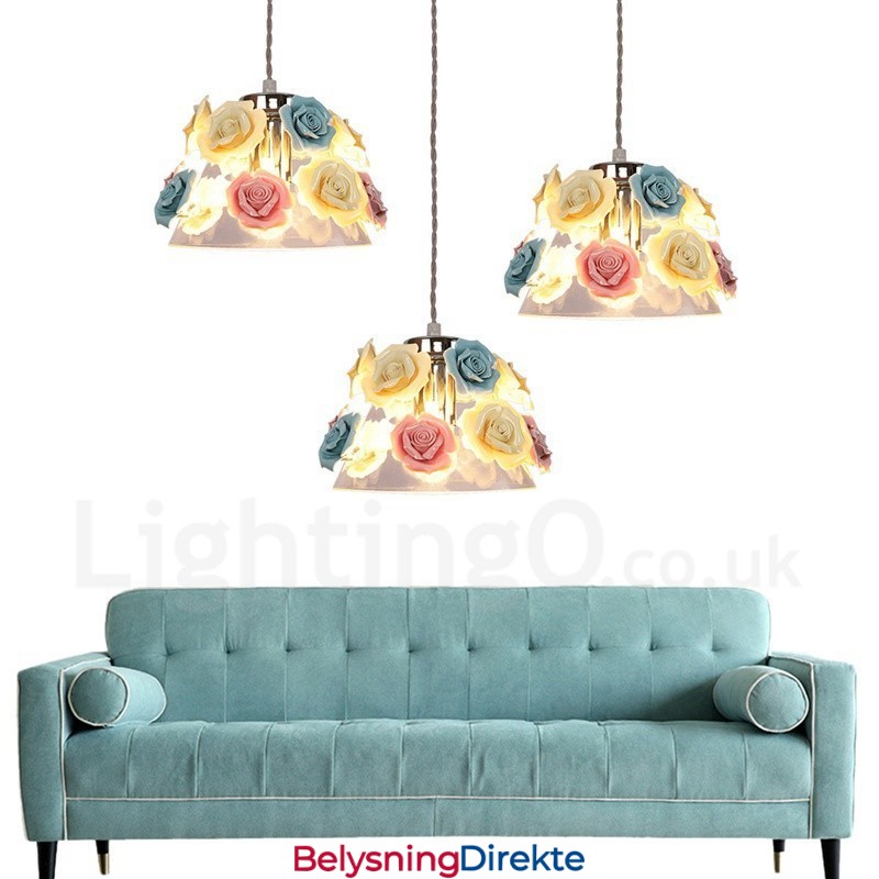 Flerfarget Blomstermakro-Taklampe Med Glassskjerm