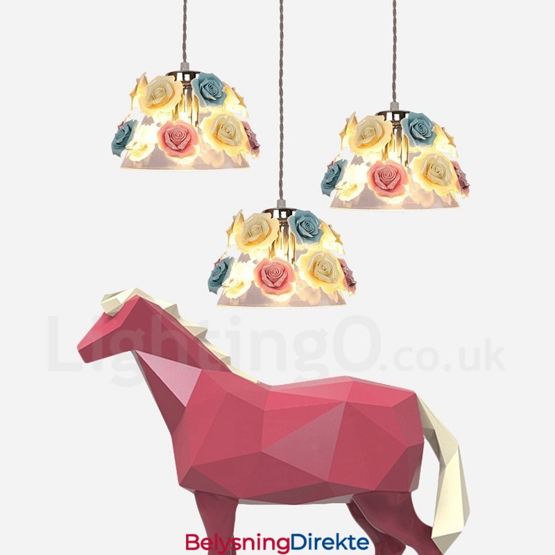 Flerfarget Blomstermakro-Taklampe Med Glassskjerm