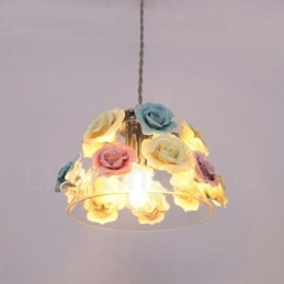 Flerfarget Blomstermakro-Taklampe Med Glassskjerm