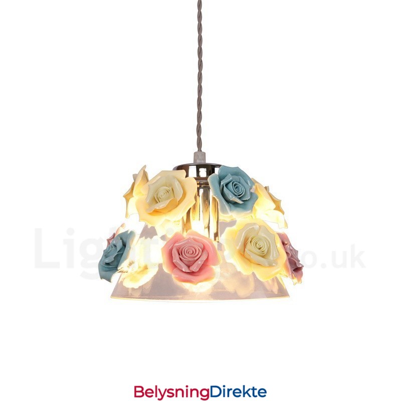 Flerfarget Blomstermakro-Taklampe Med Glassskjerm
