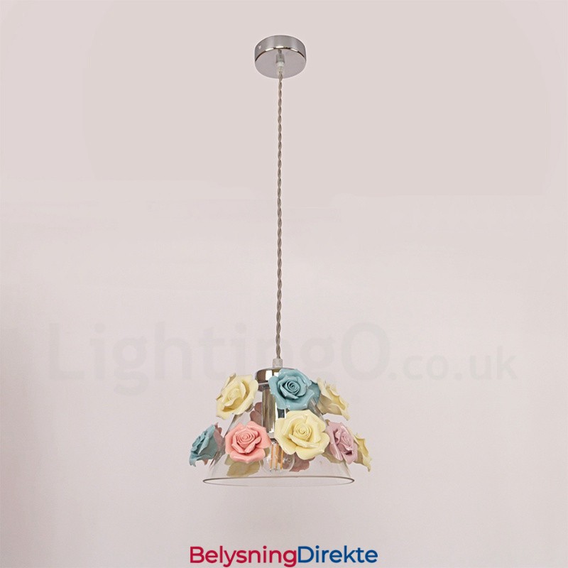 Flerfarget Blomstermakro-Taklampe Med Glassskjerm