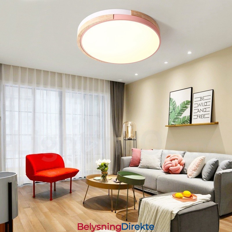 Dimmbar Flerfarget Rund Tretaklampe Med Akrylskjerm Taklampe I Nordisk Stil