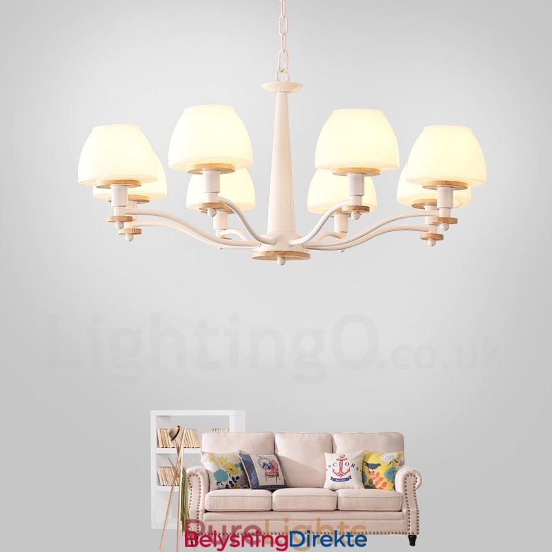 6 Lys, 8 Lys, Flerfarget Anhengslampe I Makrontre Med Glassskjermer, Lysekrone I Nordisk Stil