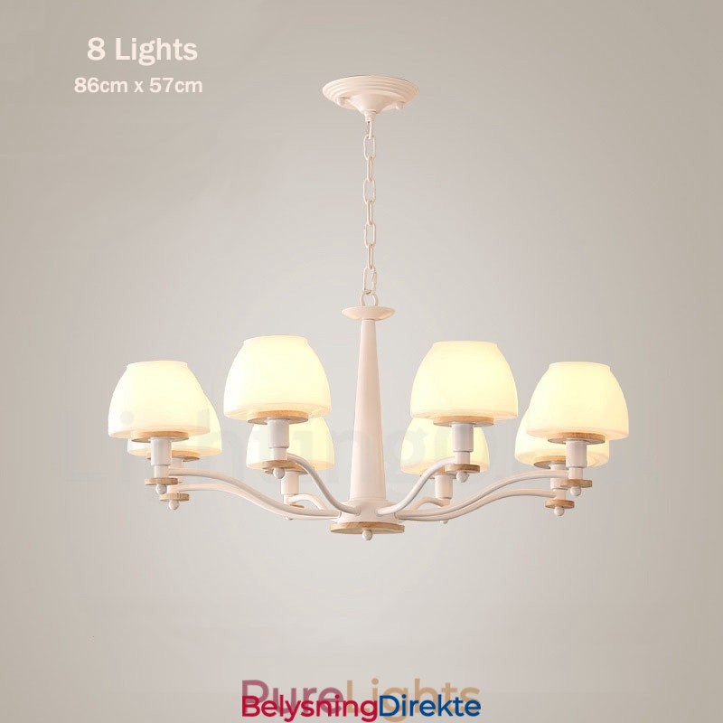 6 Lys, 8 Lys, Flerfarget Anhengslampe I Makrontre Med Glassskjermer, Lysekrone I Nordisk Stil