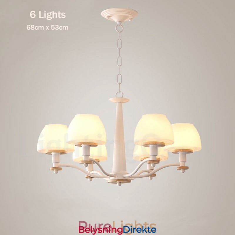 6 Lys, 8 Lys, Flerfarget Anhengslampe I Makrontre Med Glassskjermer, Lysekrone I Nordisk Stil