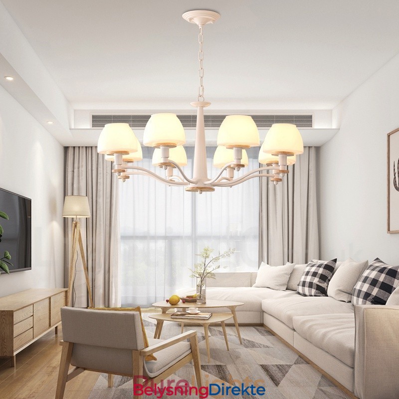 6 Lys, 8 Lys, Flerfarget Anhengslampe I Makrontre Med Glassskjermer, Lysekrone I Nordisk Stil