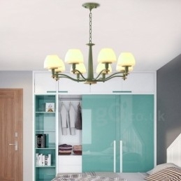 6 Lys, 8 Lys, Flerfarget Anhengslampe I Makrontre Med Glassskjermer, Lysekrone I Nordisk Stil