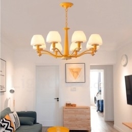 6 Lys, 8 Lys, Flerfarget Anhengslampe I Makrontre Med Glassskjermer, Lysekrone I Nordisk Stil