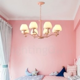 6 Lys, 8 Lys, Flerfarget Anhengslampe I Makrontre Med Glassskjermer, Lysekrone I Nordisk Stil