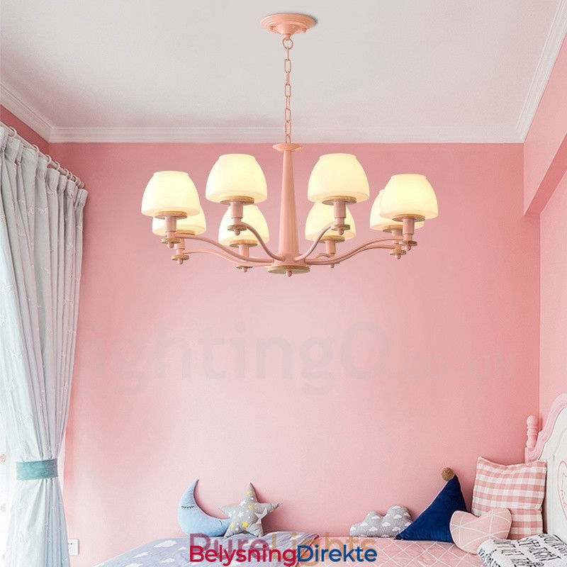 6 Lys, 8 Lys, Flerfarget Anhengslampe I Makrontre Med Glassskjermer, Lysekrone I Nordisk Stil