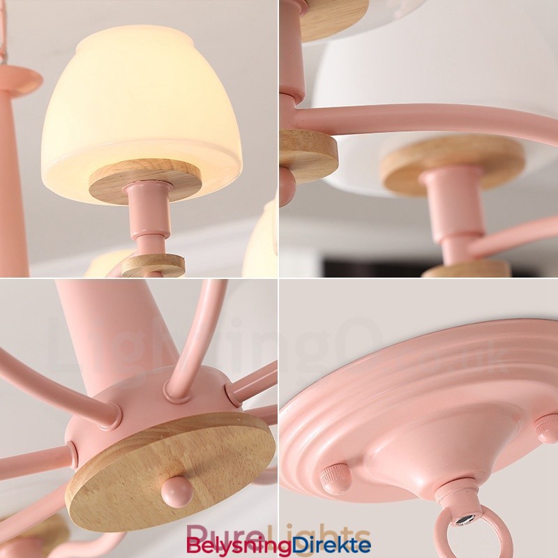 6 Lys, 8 Lys, Flerfarget Anhengslampe I Makrontre Med Glassskjermer, Lysekrone I Nordisk Stil