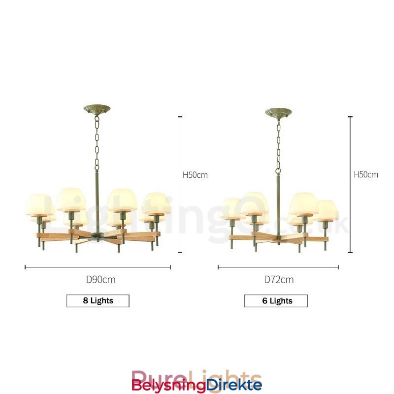 6 Lys, 8 Lys, Flerfarget Anhengslampe I Makrontre Med Glassskjermer, Lysekrone I Nordisk Stil