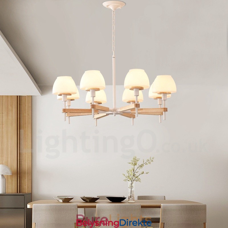 6 Lys, 8 Lys, Flerfarget Anhengslampe I Makrontre Med Glassskjermer, Lysekrone I Nordisk Stil