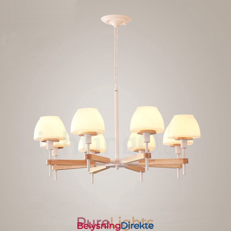 6 Lys, 8 Lys, Flerfarget Anhengslampe I Makrontre Med Glassskjermer, Lysekrone I Nordisk Stil