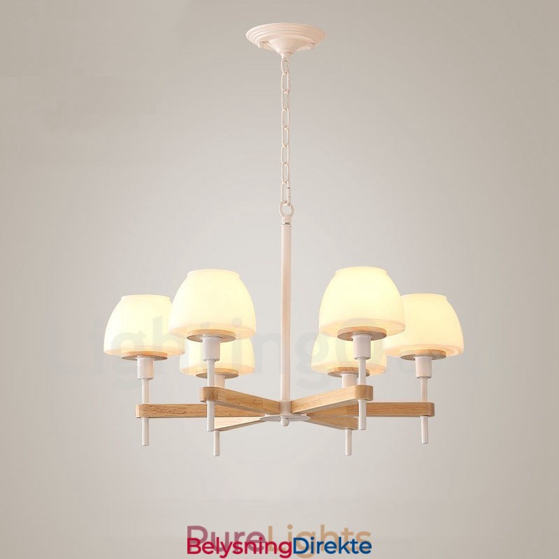 6 Lys, 8 Lys, Flerfarget Anhengslampe I Makrontre Med Glassskjermer, Lysekrone I Nordisk Stil