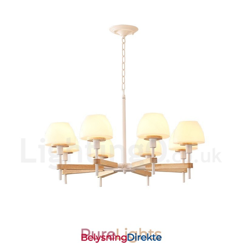 6 Lys, 8 Lys, Flerfarget Anhengslampe I Makrontre Med Glassskjermer, Lysekrone I Nordisk Stil