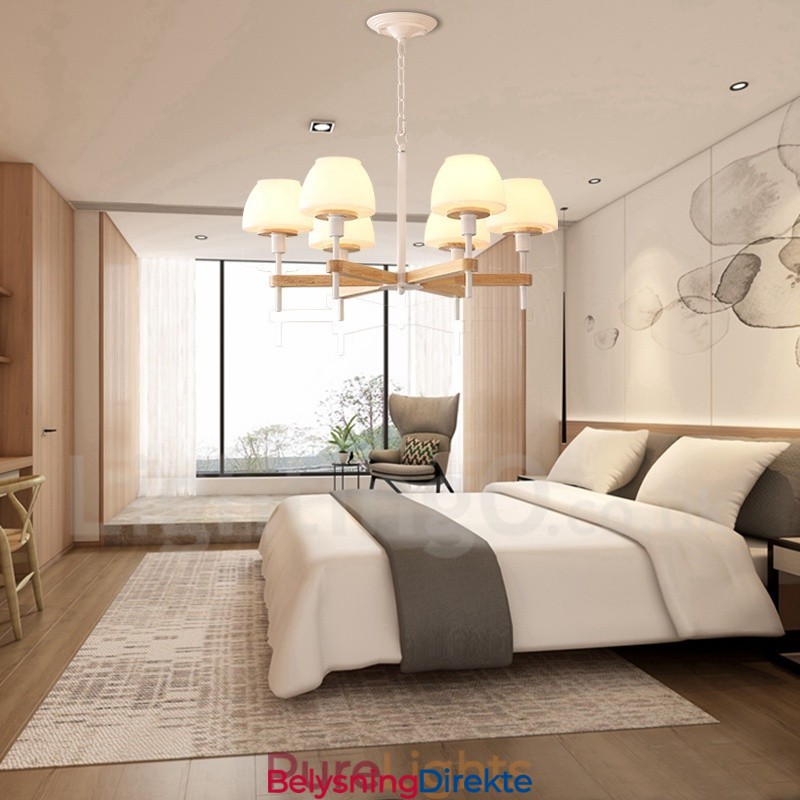 6 Lys, 8 Lys, Flerfarget Anhengslampe I Makrontre Med Glassskjermer, Lysekrone I Nordisk Stil