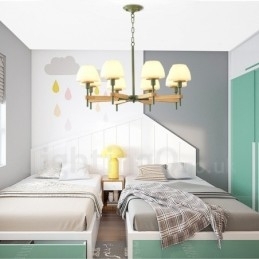 6 Lys, 8 Lys, Flerfarget Anhengslampe I Makrontre Med Glassskjermer, Lysekrone I Nordisk Stil