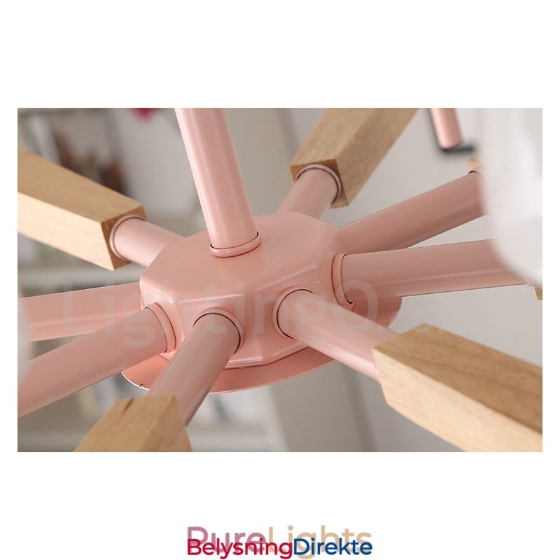 6 Lys, 8 Lys, Flerfarget Anhengslampe I Makrontre Med Glassskjermer, Lysekrone I Nordisk Stil