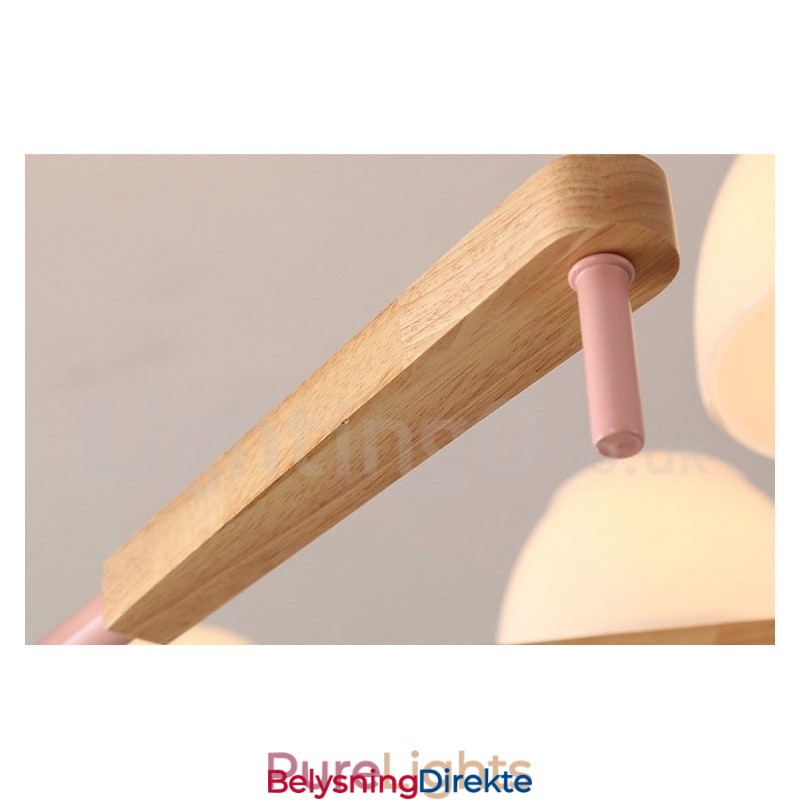 6 Lys, 8 Lys, Flerfarget Anhengslampe I Makrontre Med Glassskjermer, Lysekrone I Nordisk Stil