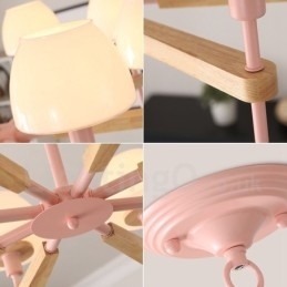 6 Lys, 8 Lys, Flerfarget Anhengslampe I Makrontre Med Glassskjermer, Lysekrone I Nordisk Stil