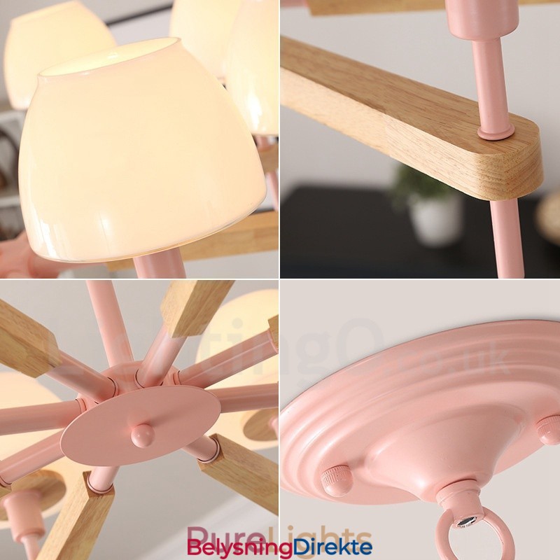 6 Lys, 8 Lys, Flerfarget Anhengslampe I Makrontre Med Glassskjermer, Lysekrone I Nordisk Stil