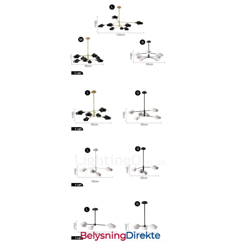 Moderne, Samtidskunstnerisk Rørlysekrone Med Hvite, Svarte Akrylskjermer